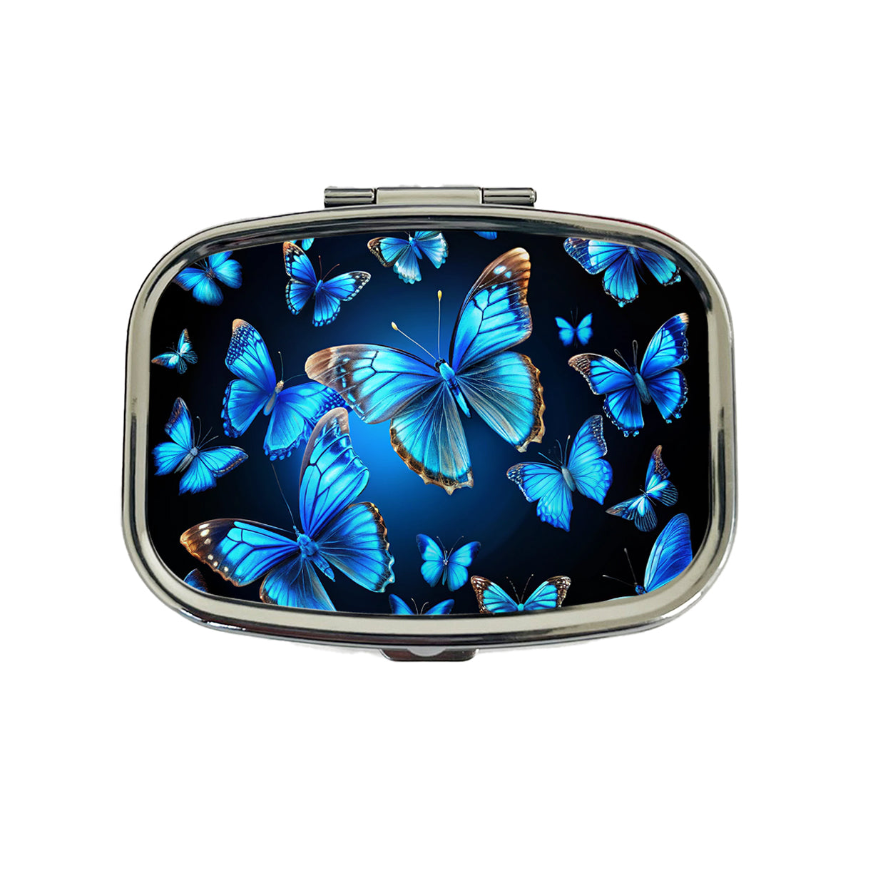 Bright Neon Blue Butterflies Travel Pill Box Case