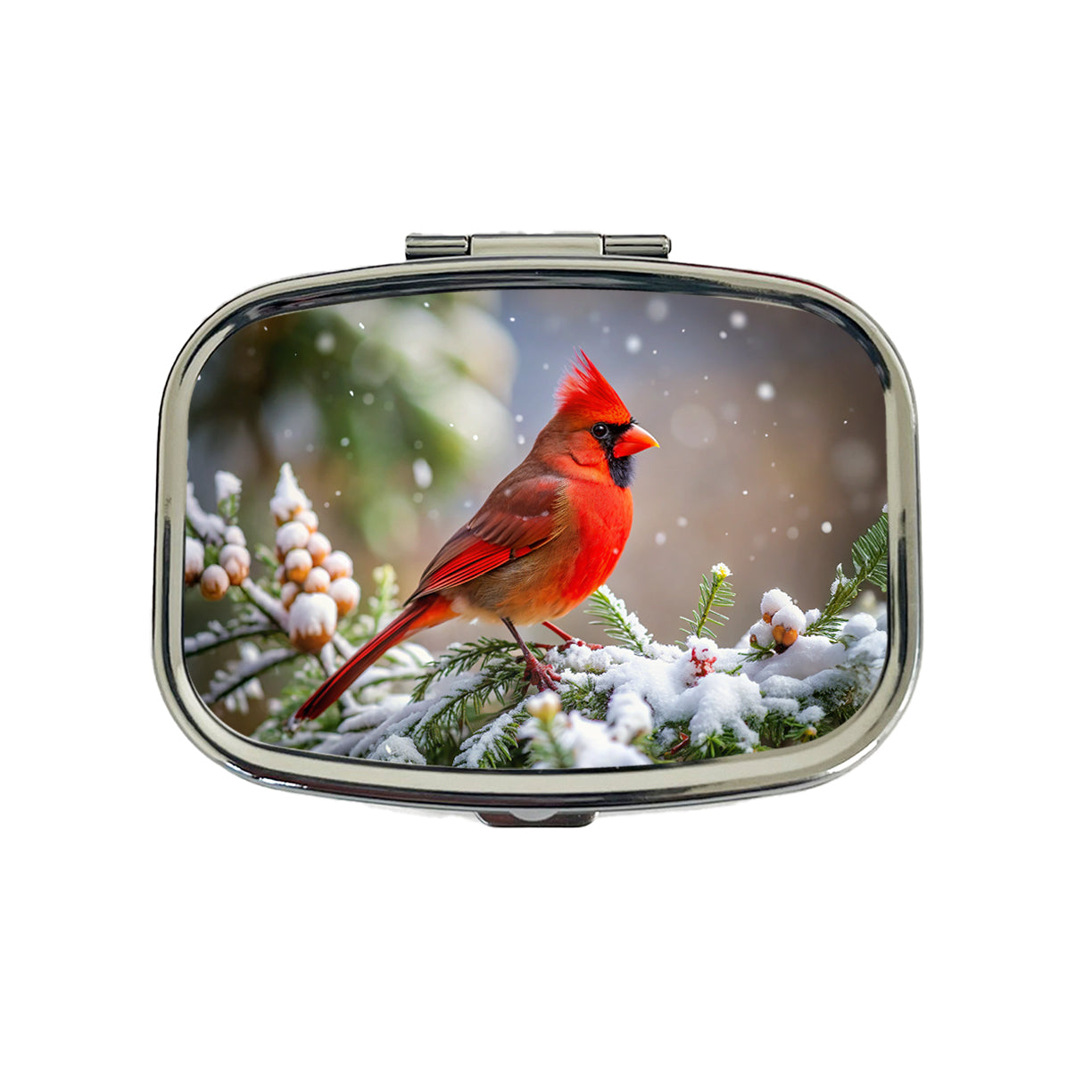 Cardinal In Winter Backyard Bird Travel Pill Box Case