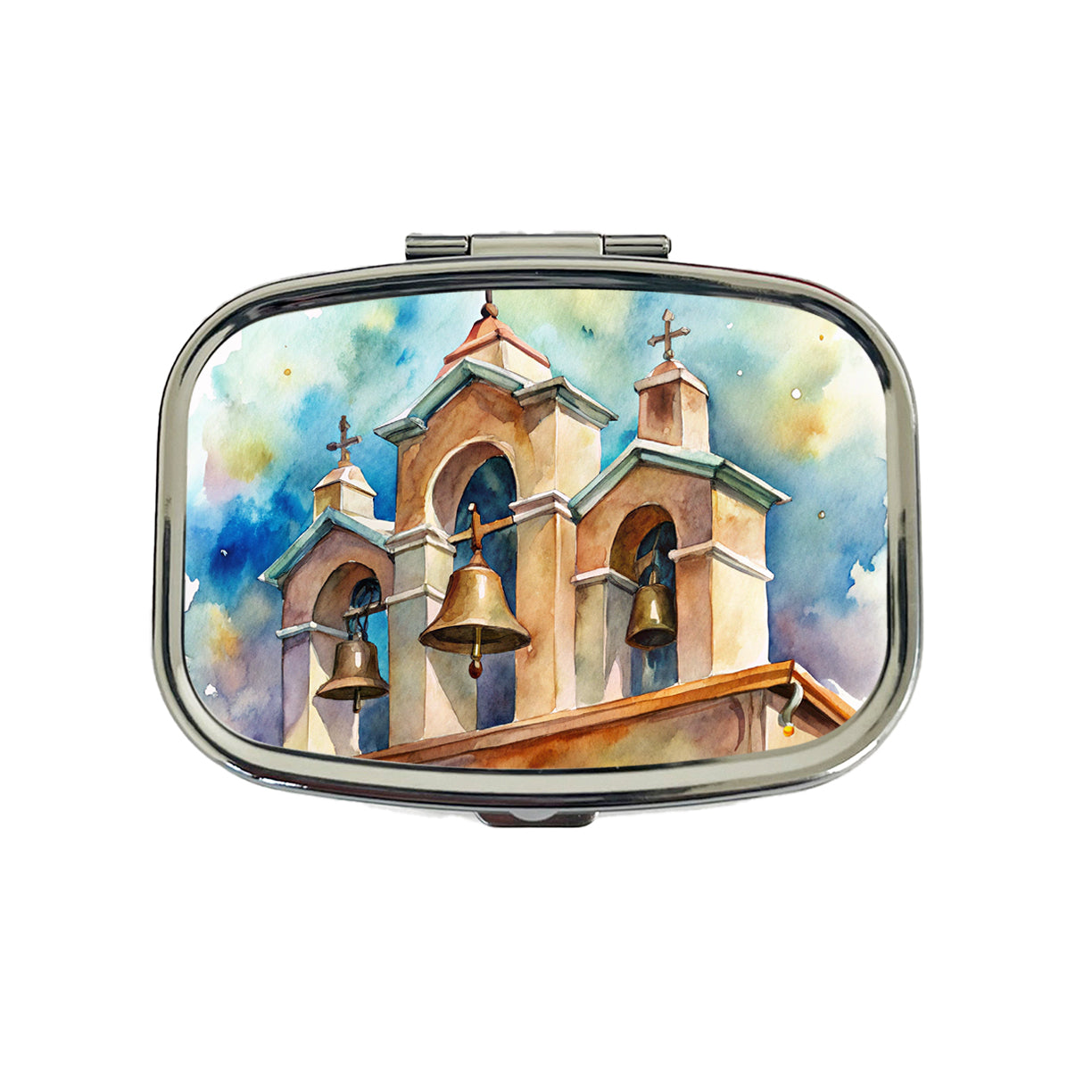Church Mission Bells Watercolor Travel Pill Box Case