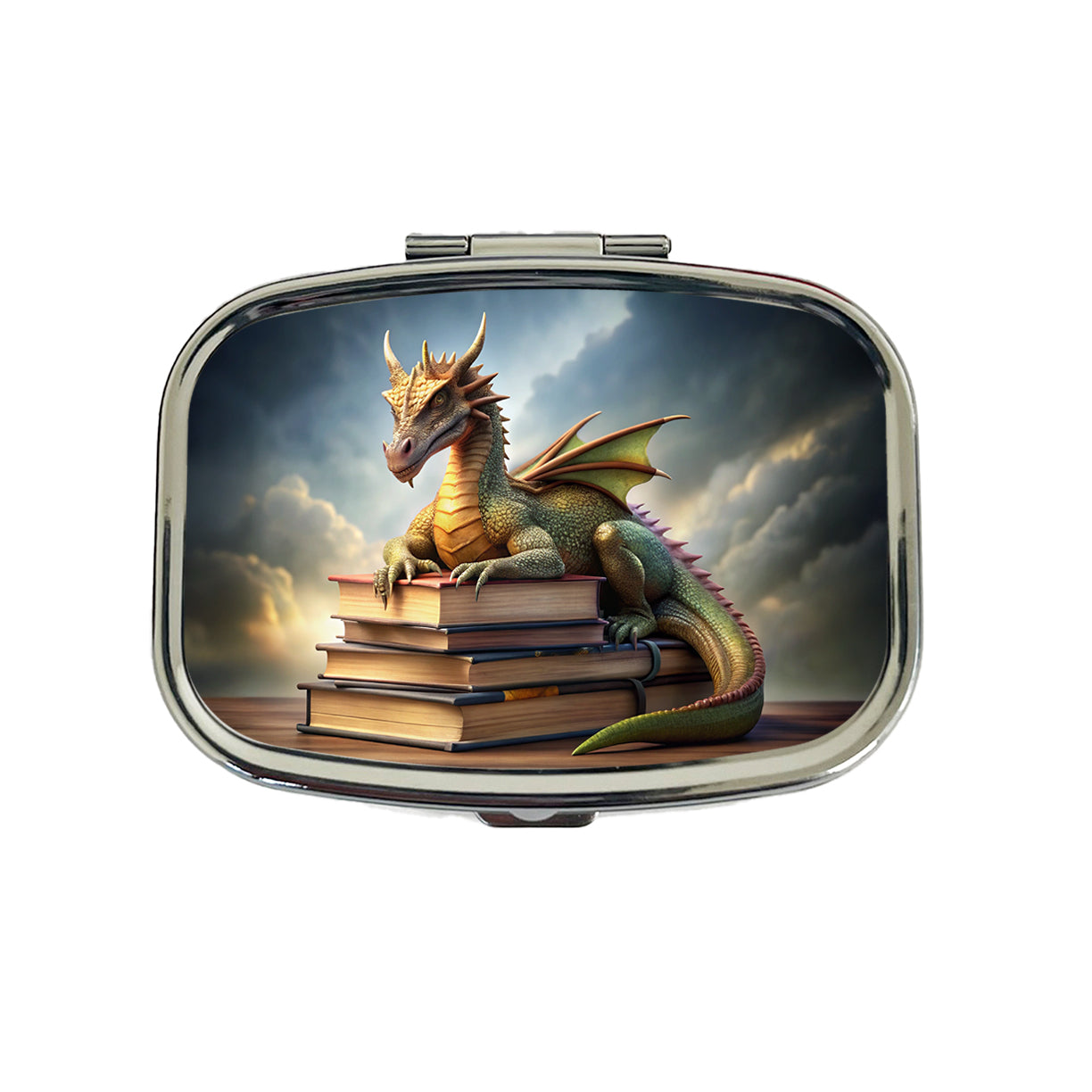 Dragon Laying On Top Of Books Reading Travel Pill Box Case