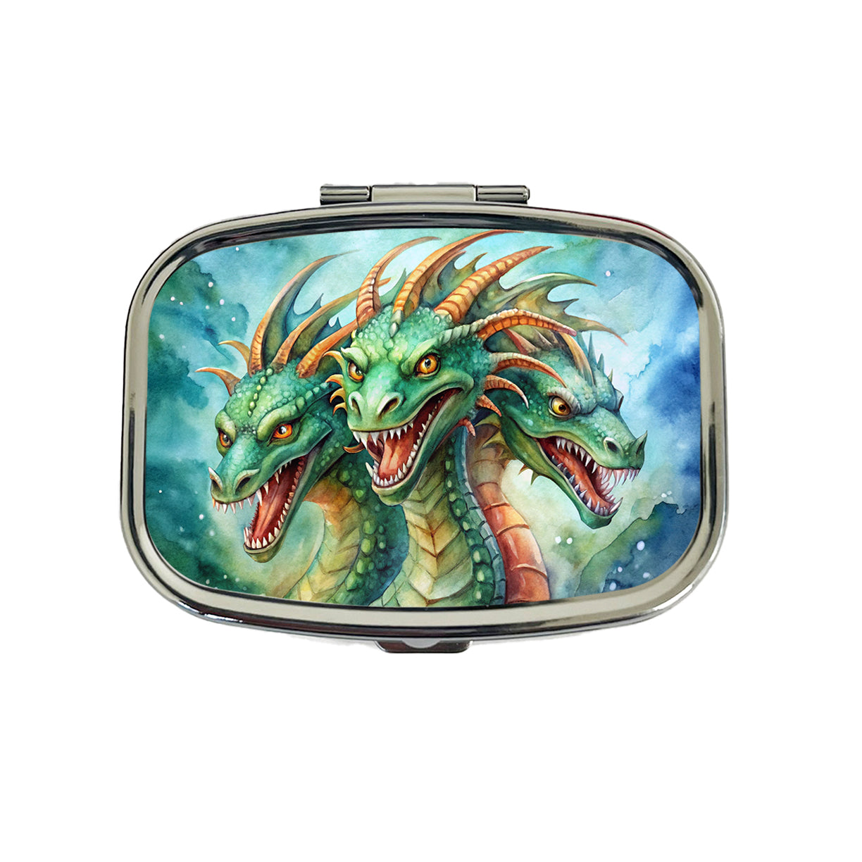 Fantasy Hydra Heads Mythical Monster Watercolor Travel Pill Box Case