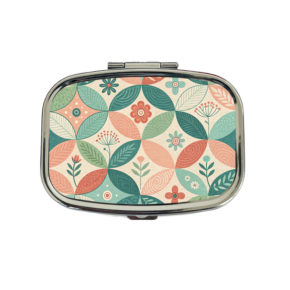 Mid-Century Flower Leaf Pattern Design Travel Pill Box Case