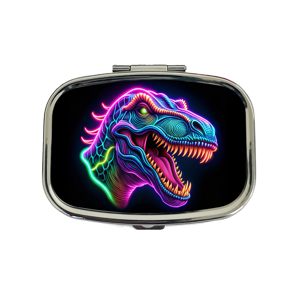 Neon T-Rex Dinosaur Head Travel Pill Box Case