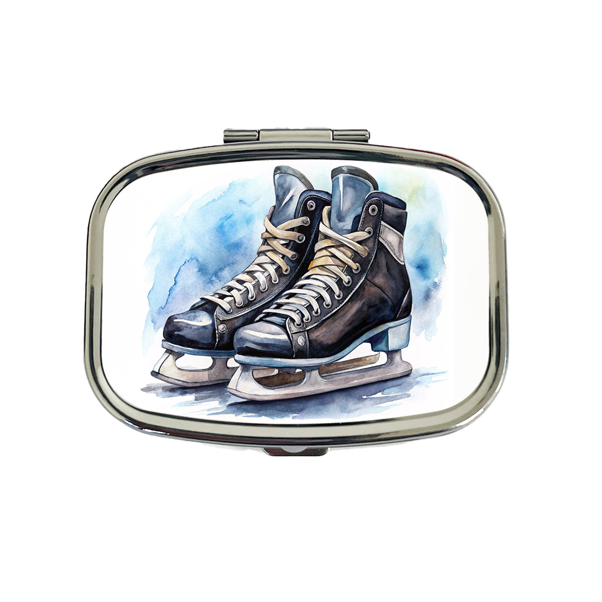Pair Of Hockey Ice Skates Watercolor Travel Pill Box Case