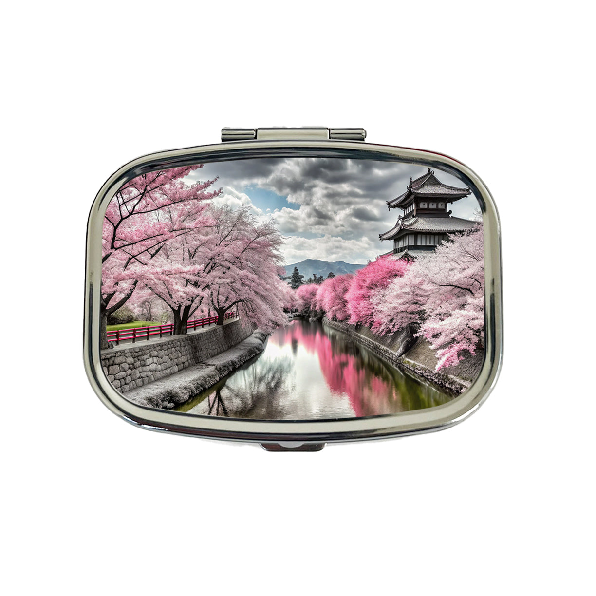 Sakura Trees Along River Japanese Scene Travel Pill Box Case