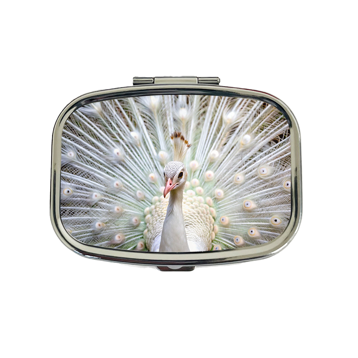 White Peacock Travel Pill Box Case