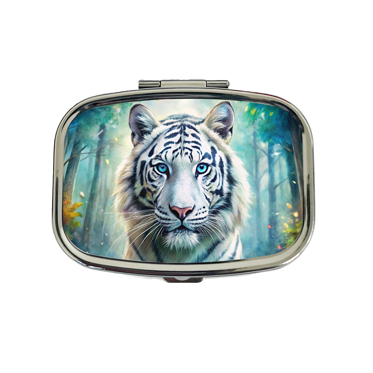 White Tiger In Forest Watercolor Travel Pill Box Case