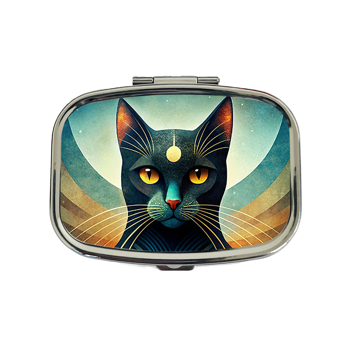 Black Cat Abstract Stylized Art Travel Pill Box Case