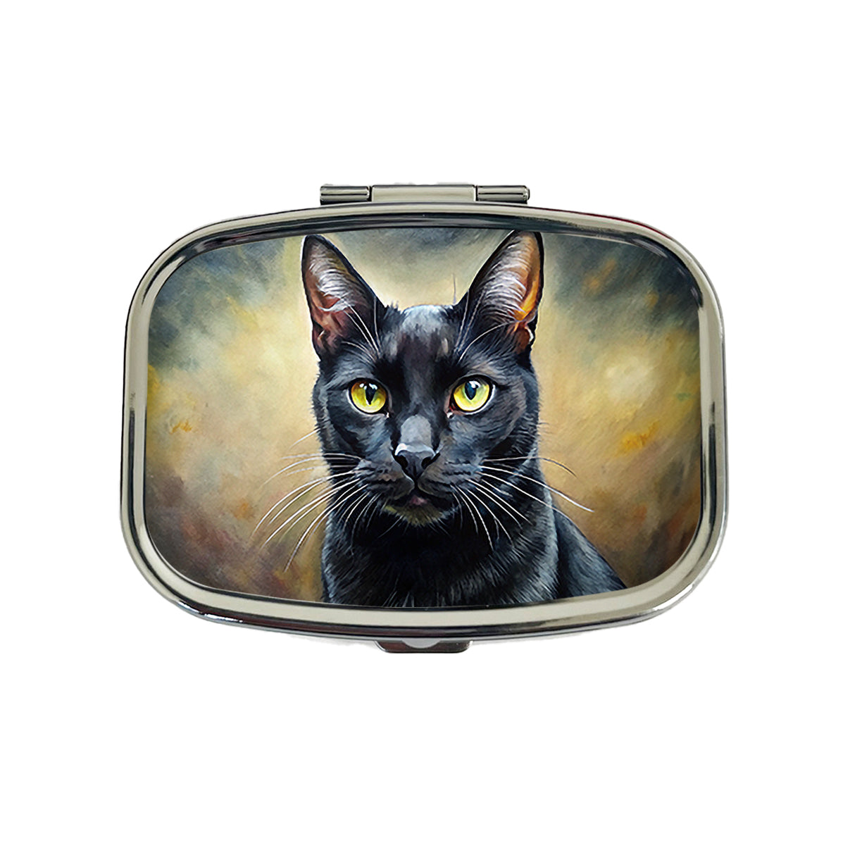 Black Cat Illustration Travel Pill Box Case