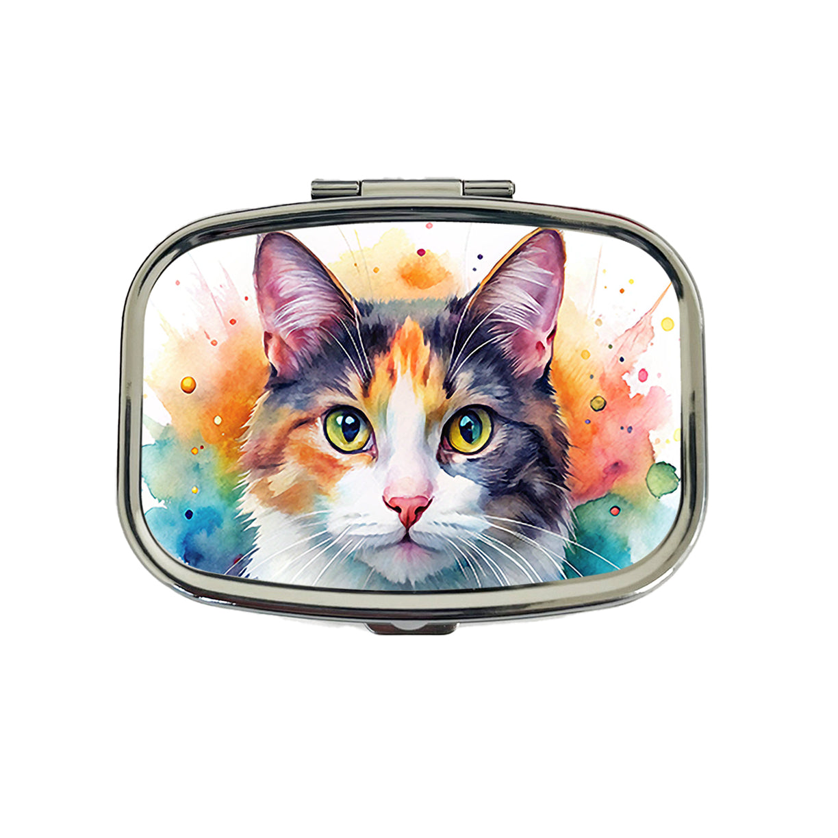 Calico Cat Watercolor Style Travel Pill Box Case