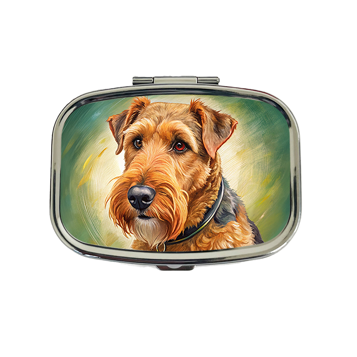 Airedale Terrier Dog Illustration Travel Pill Box Case