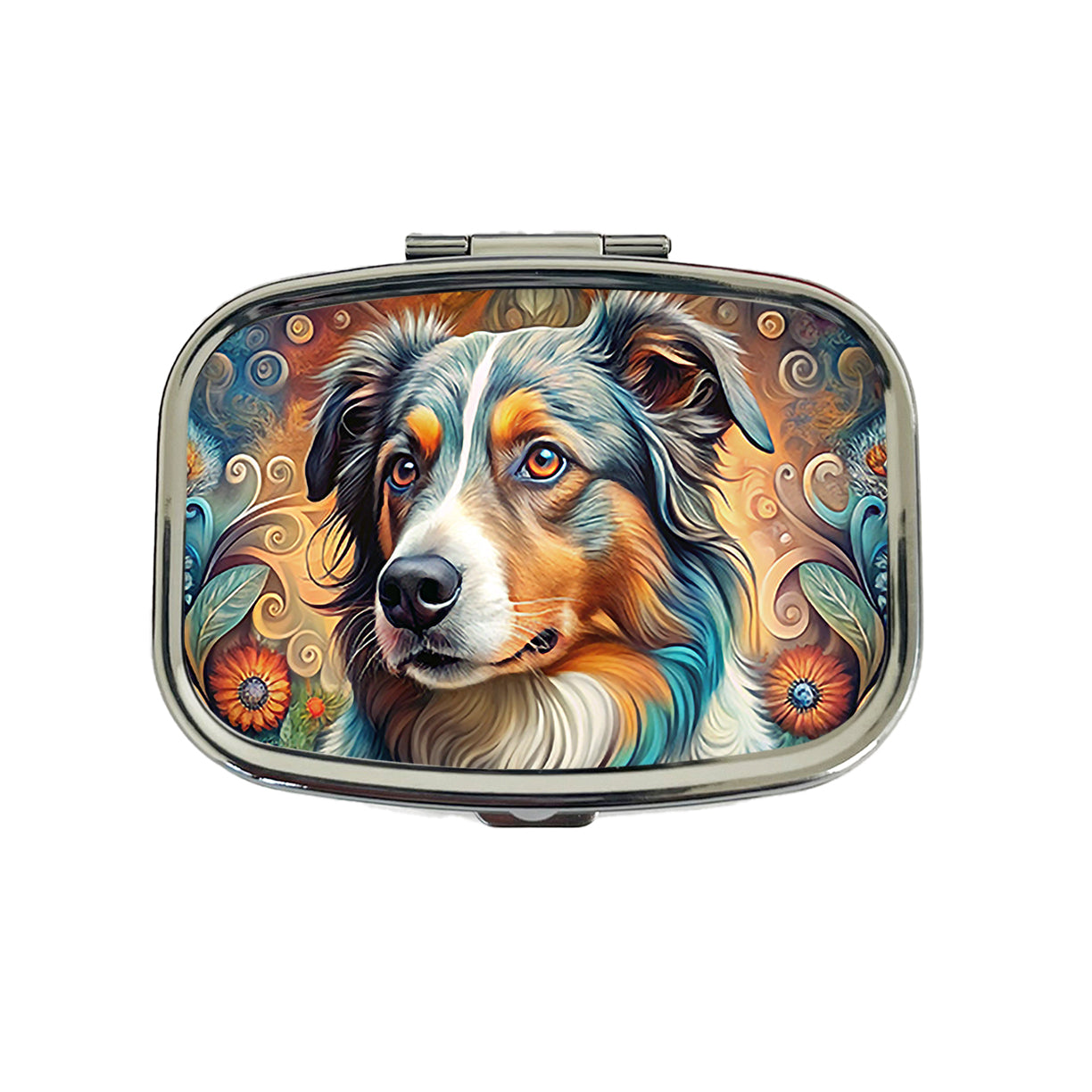 Australian Shepherd Dog Bohemian Art Travel Pill Box Case
