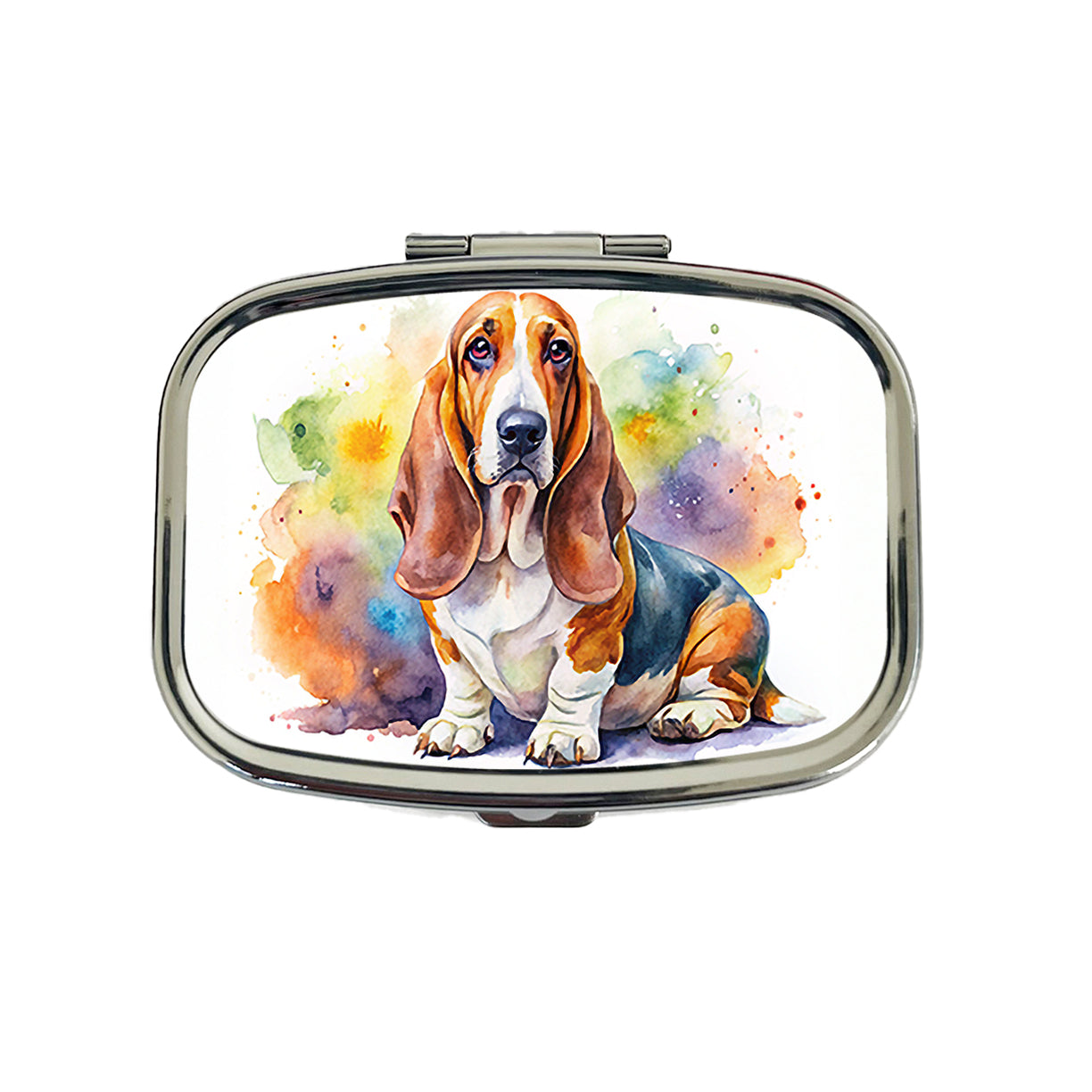 Basset Hound Dog Watercolor Style Travel Pill Box Case