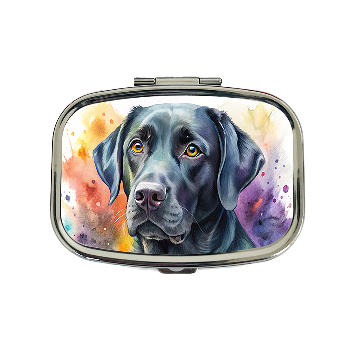Black Labrador Retriever Dog Watercolor Style Travel Pill Box Case