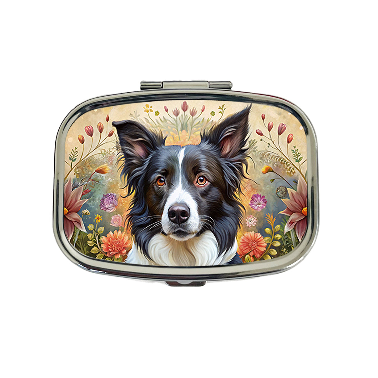 Border Collie Dog French Bohemian Art Travel Pill Box Case