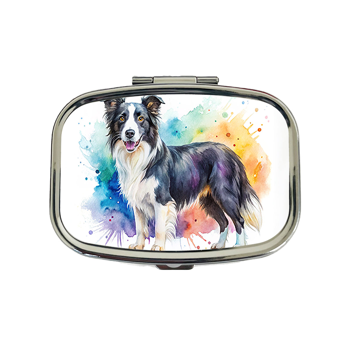 Border Collie Dog Watercolor Style Travel Pill Box Case
