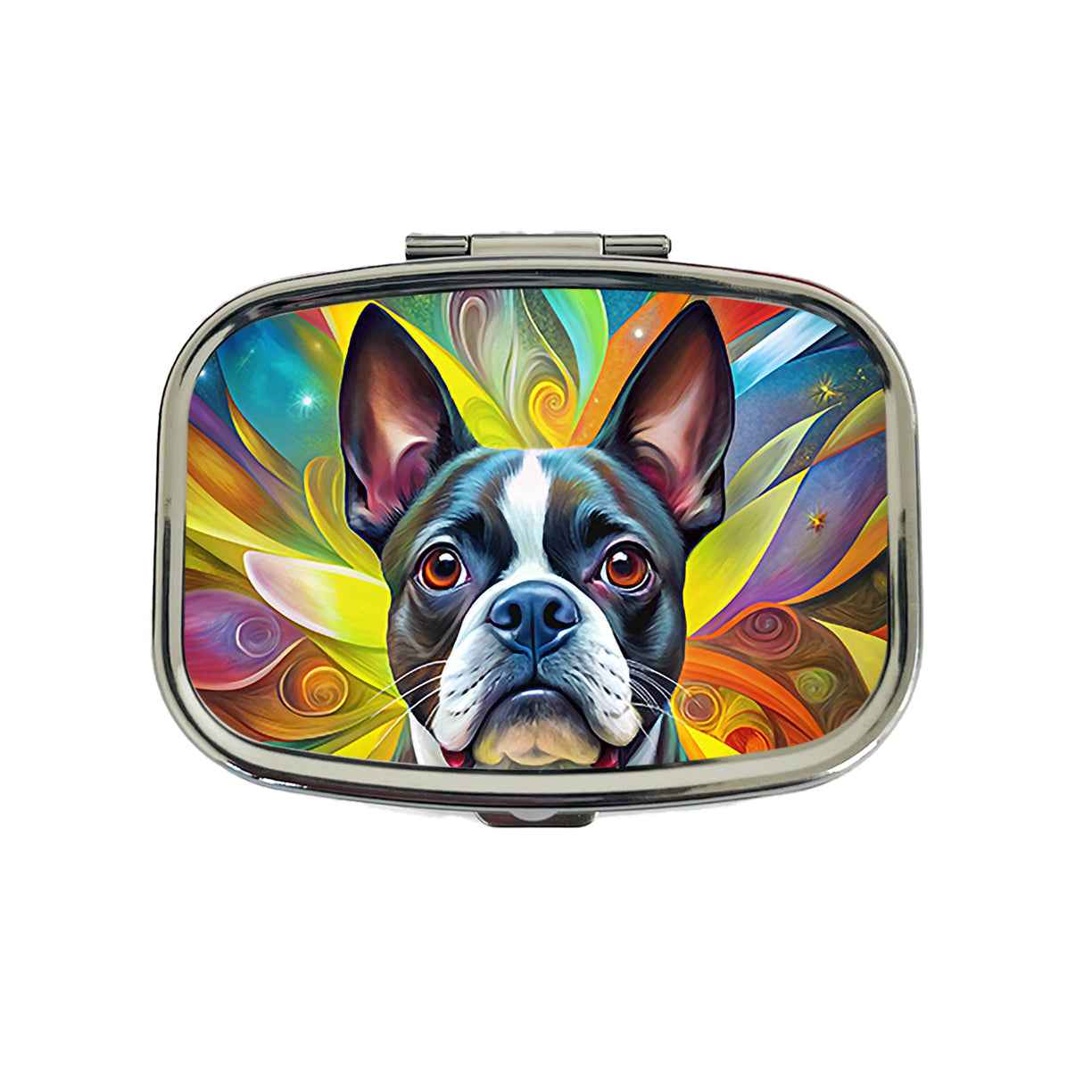 Boston Terrier Dog Abstract Art Travel Pill Box Case