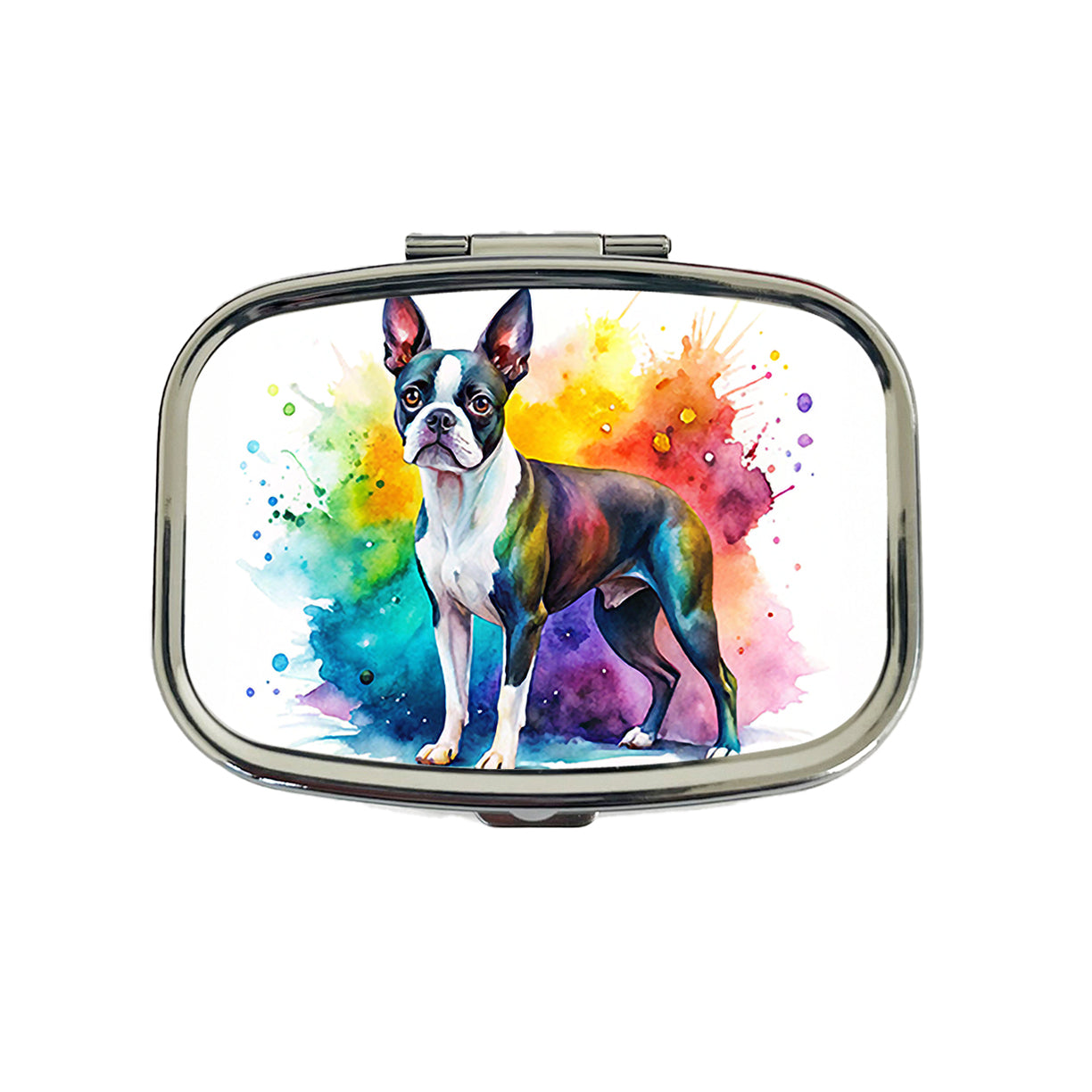 Boston Terrier Dog Watercolor Style Travel Pill Box Case
