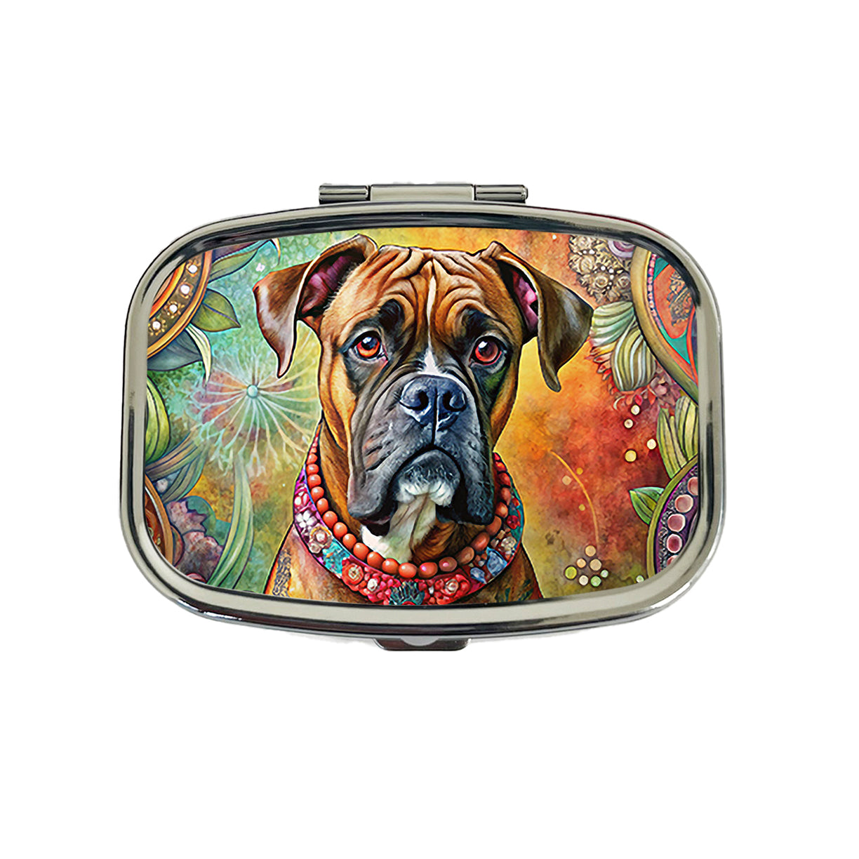 Boxer Dog Bohemian Art Travel Pill Box Case