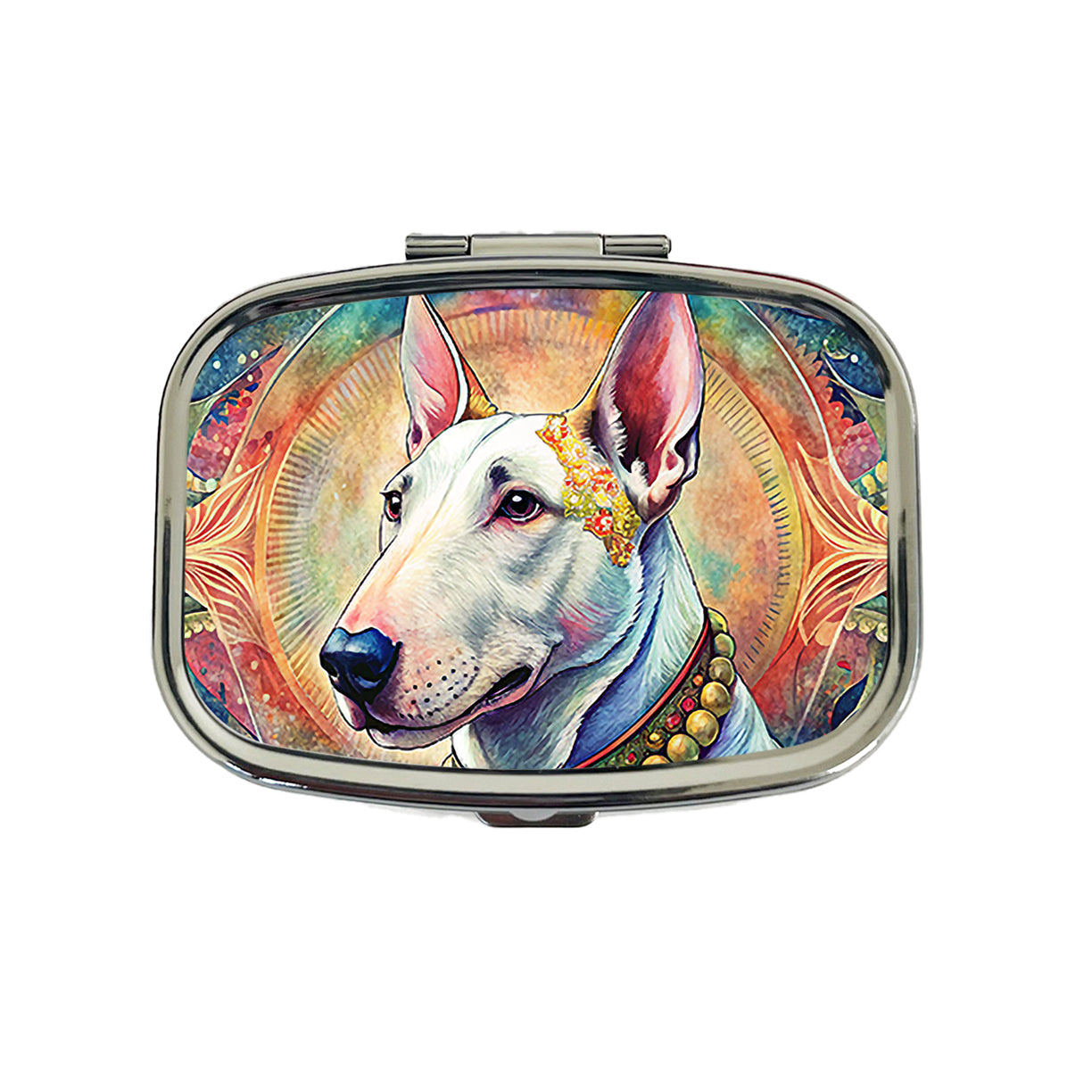 Bull Terrier Dog Bohemian Art Travel Pill Box Case