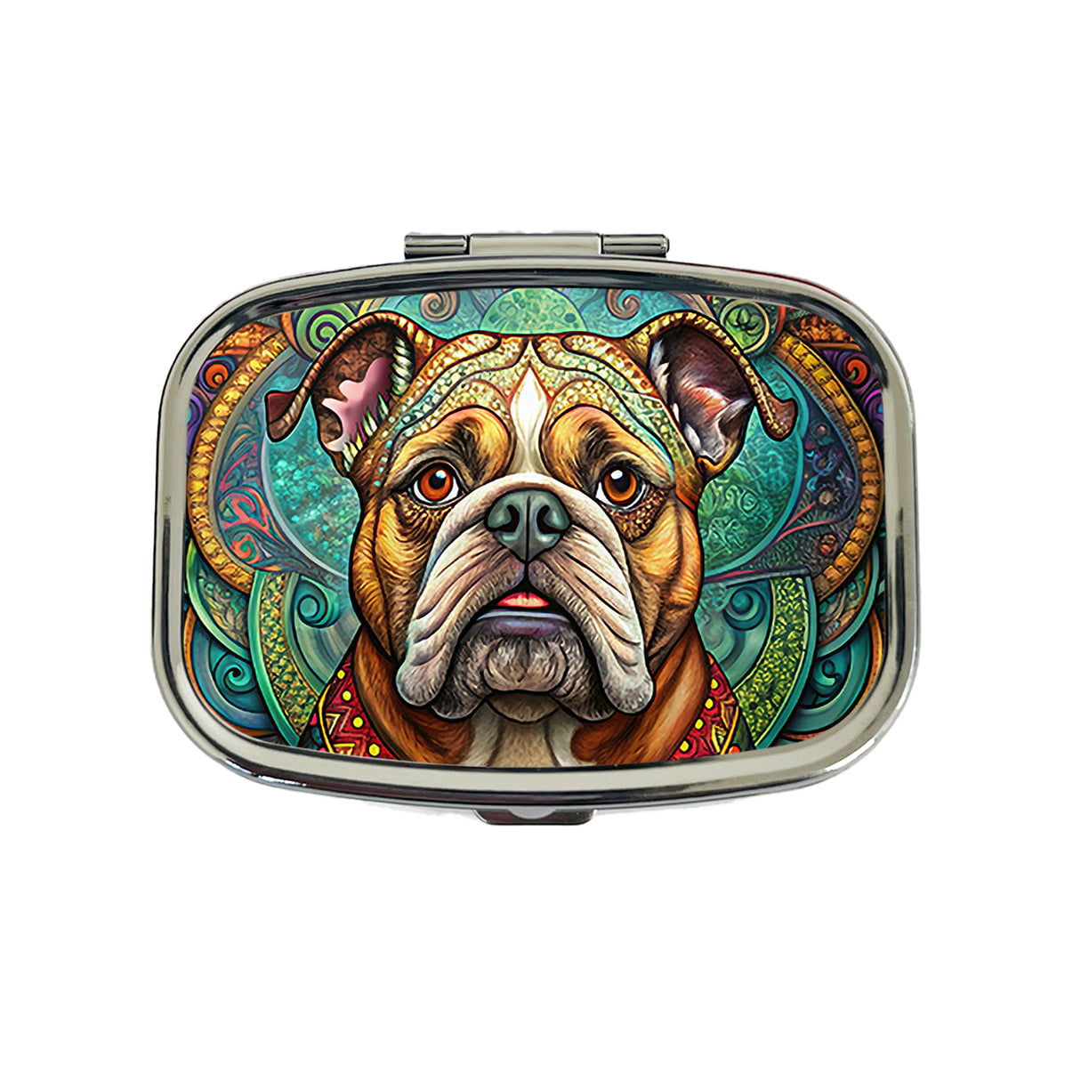 Bulldog Dog Bohemian Art Travel Pill Box Case