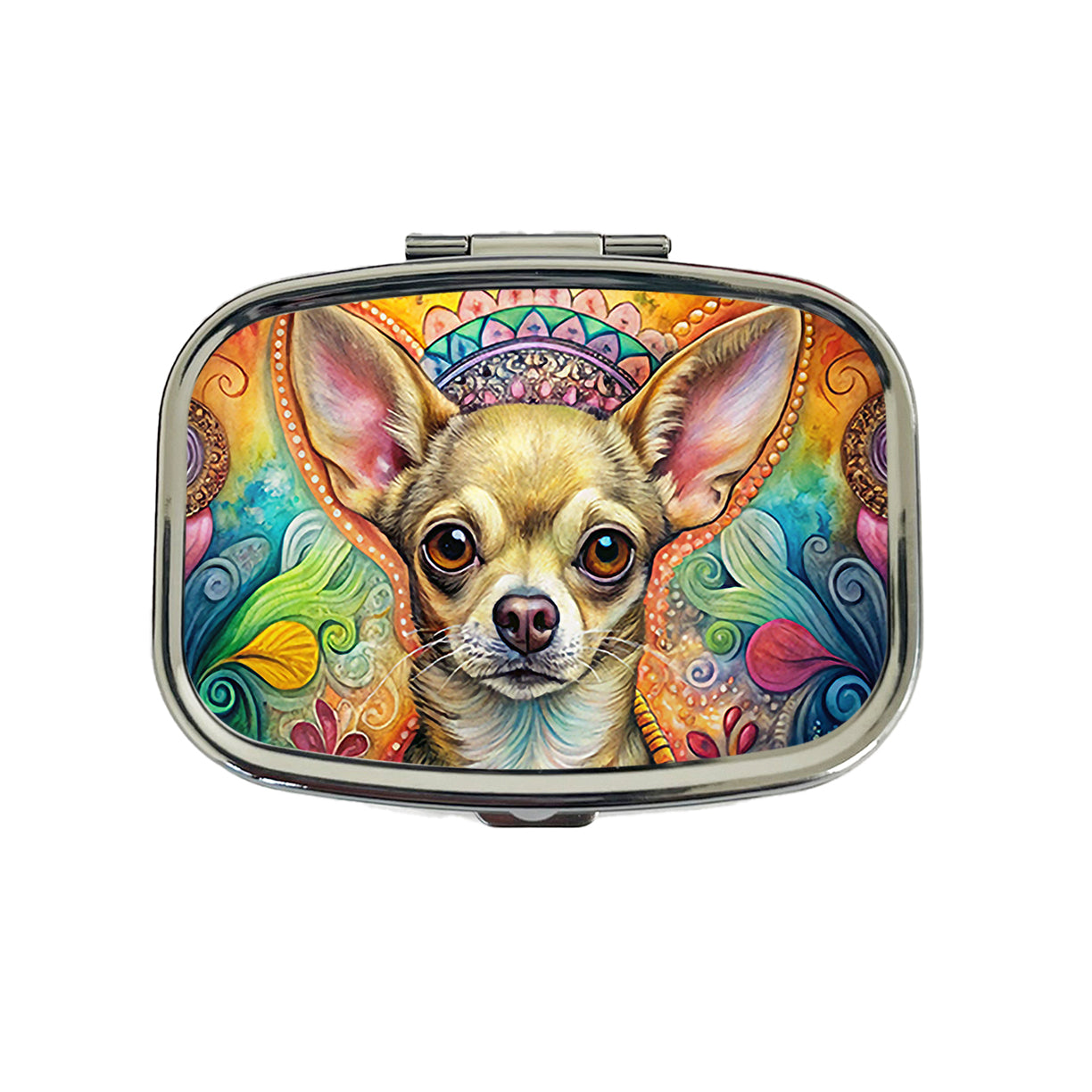 Chihuahua Dog Bohemian Art Travel Pill Box Case
