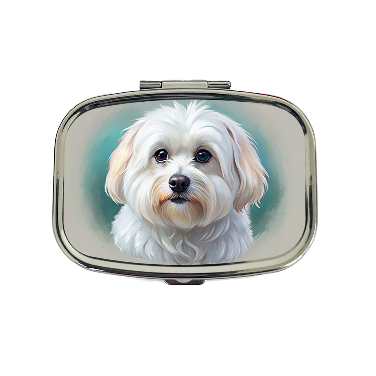 Maltese Dog Illustration Travel Pill Box Case