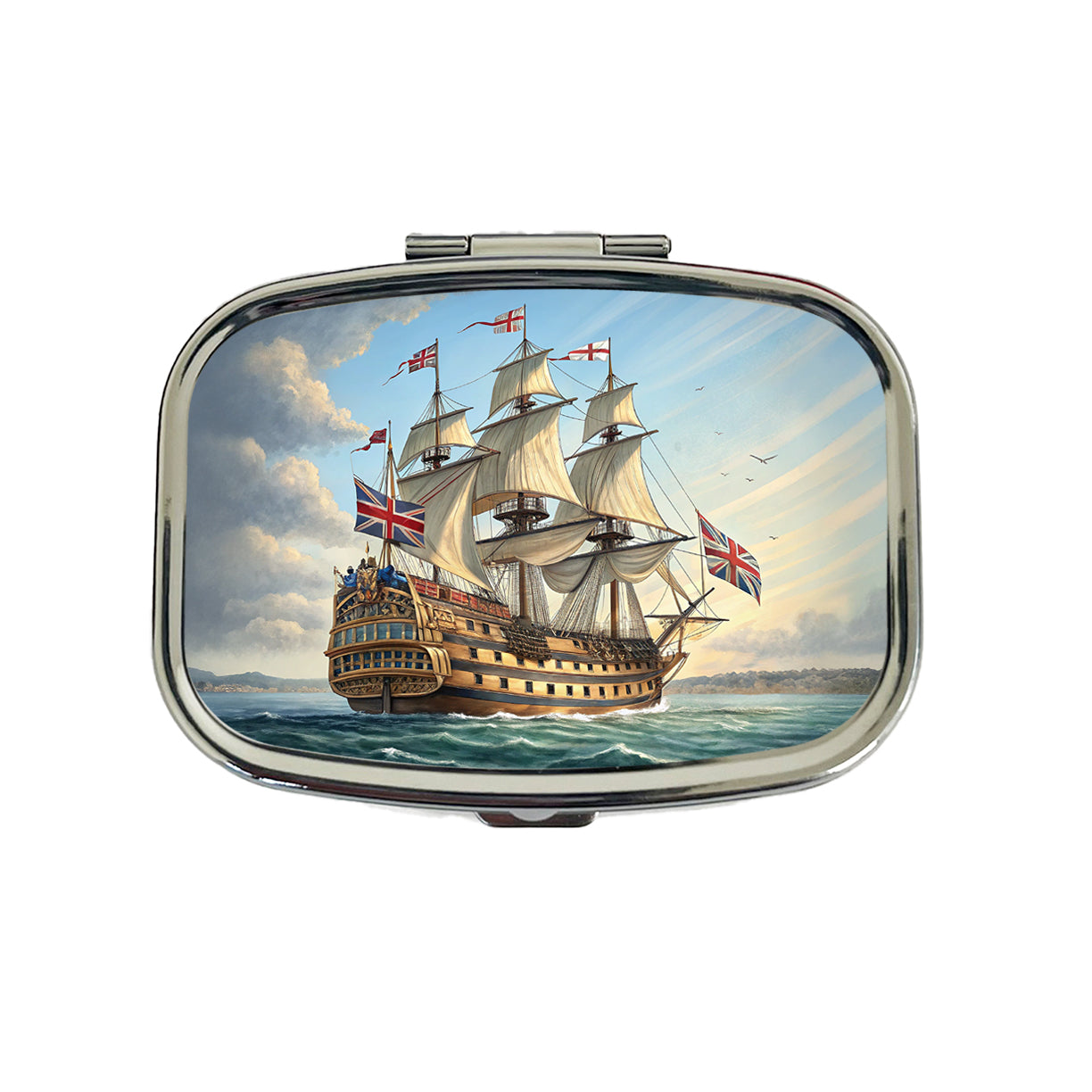 18th Century Warship British Sailing Ship Of The Line Travel Pill Box Case