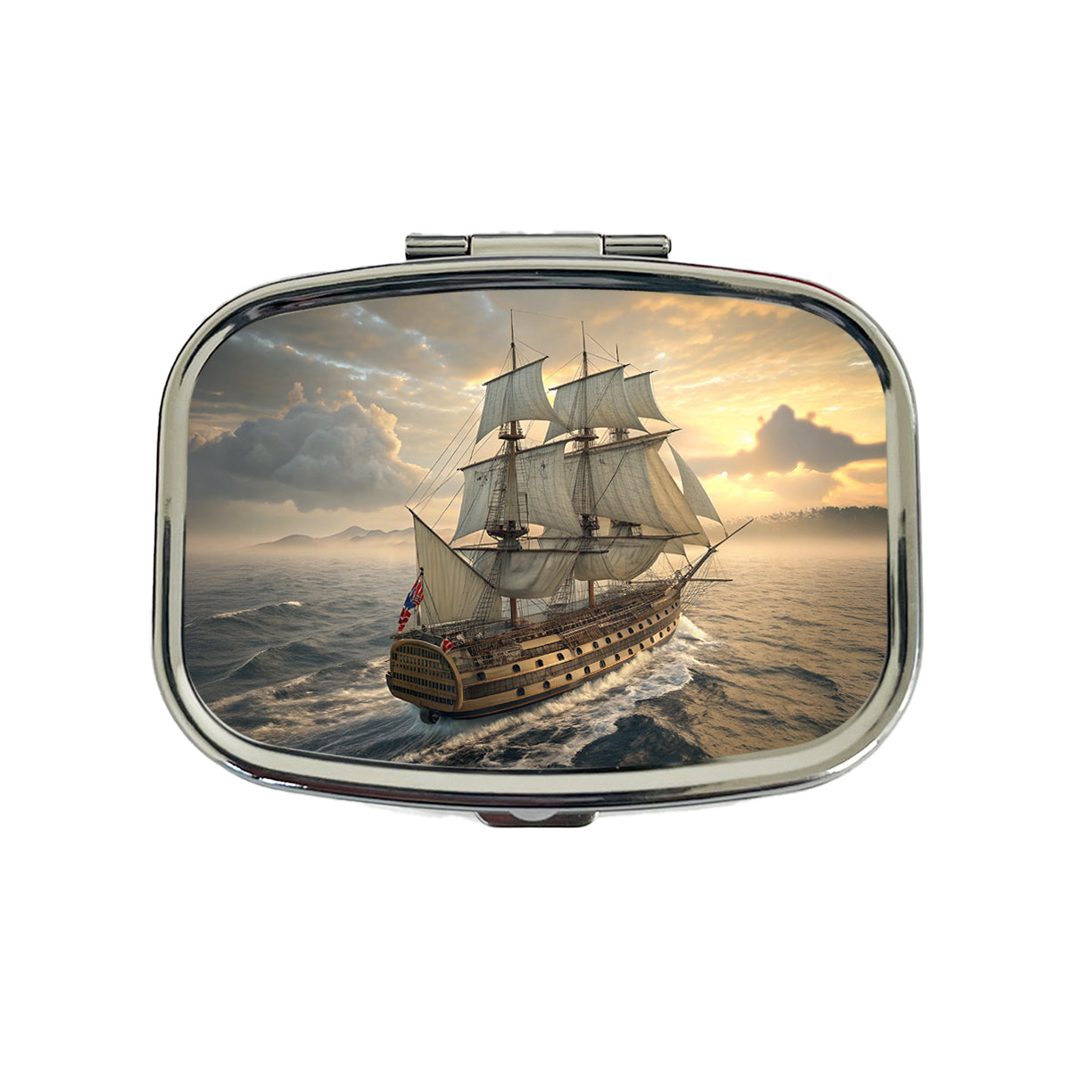 18th Century Warship Ship Of The Line At Sea Travel Pill Box Case