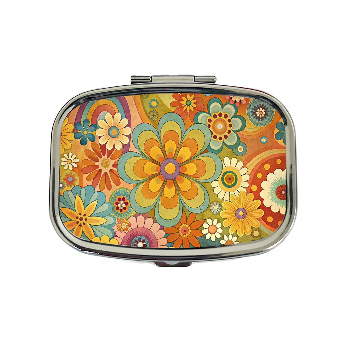 70's Retro Groovy Hippie Pretty Floral Design Travel Pill Box Case