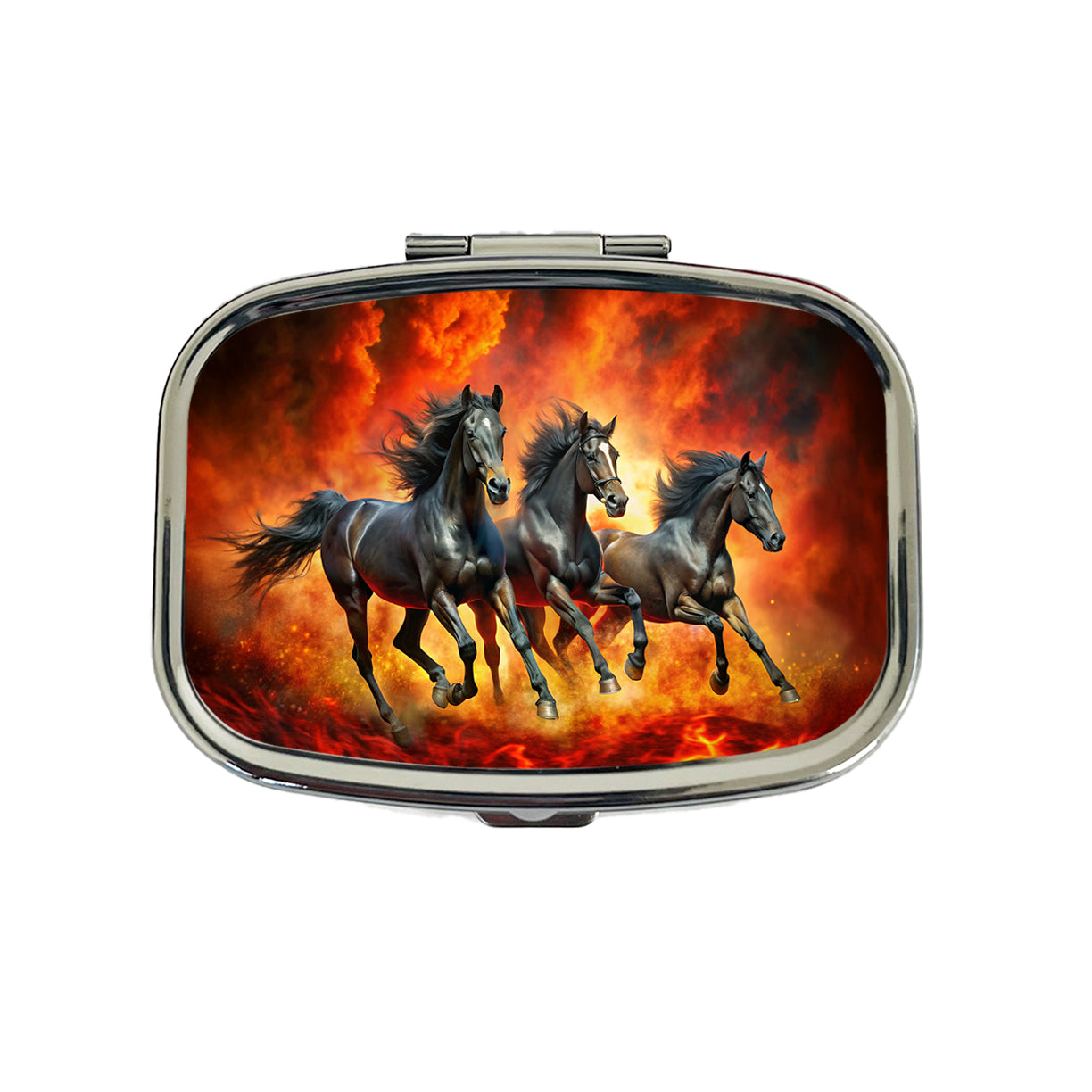 Black Horses Galloping Out of Fire Travel Pill Box Case