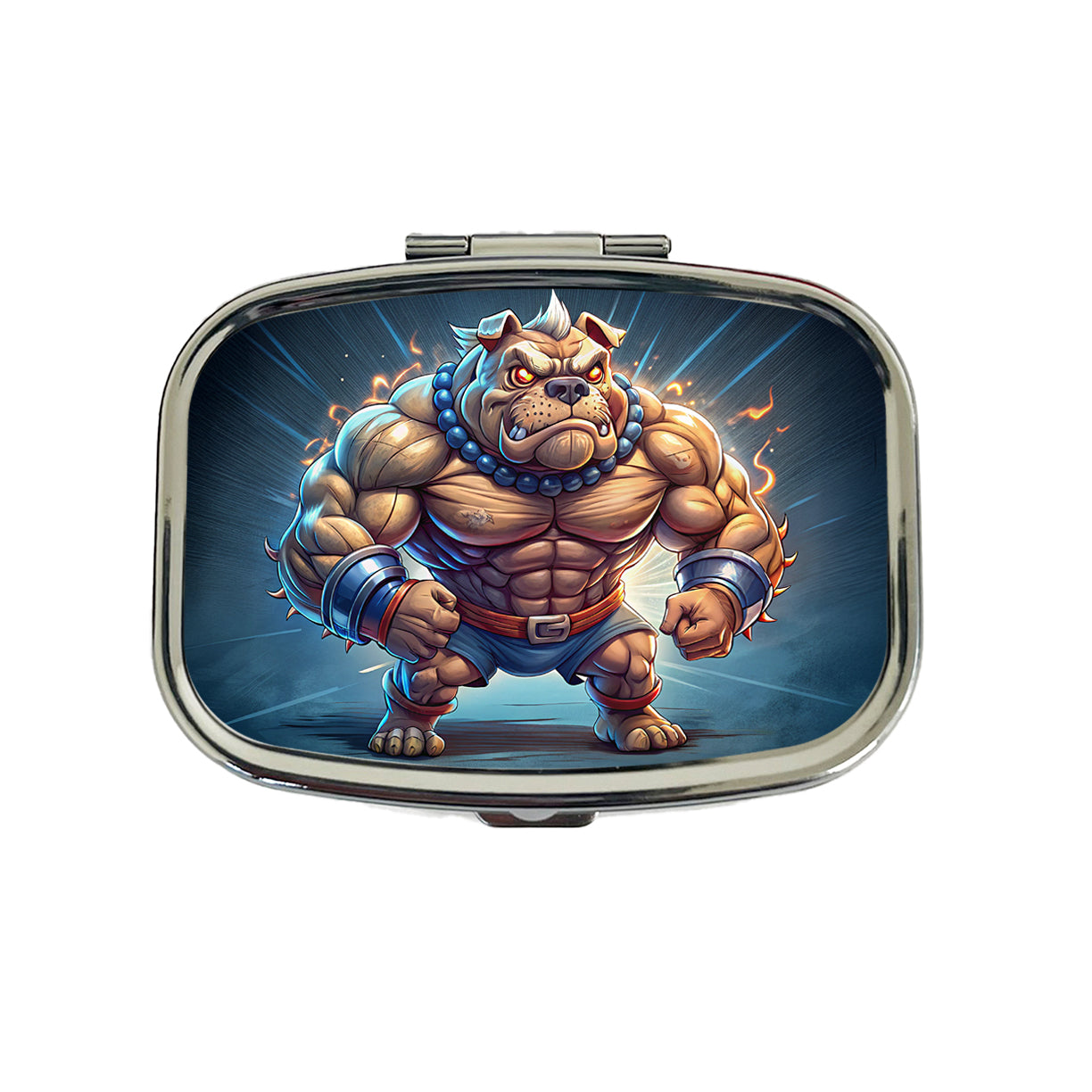 Bulldog With Huge Muscles Cartoon Travel Pill Box Case