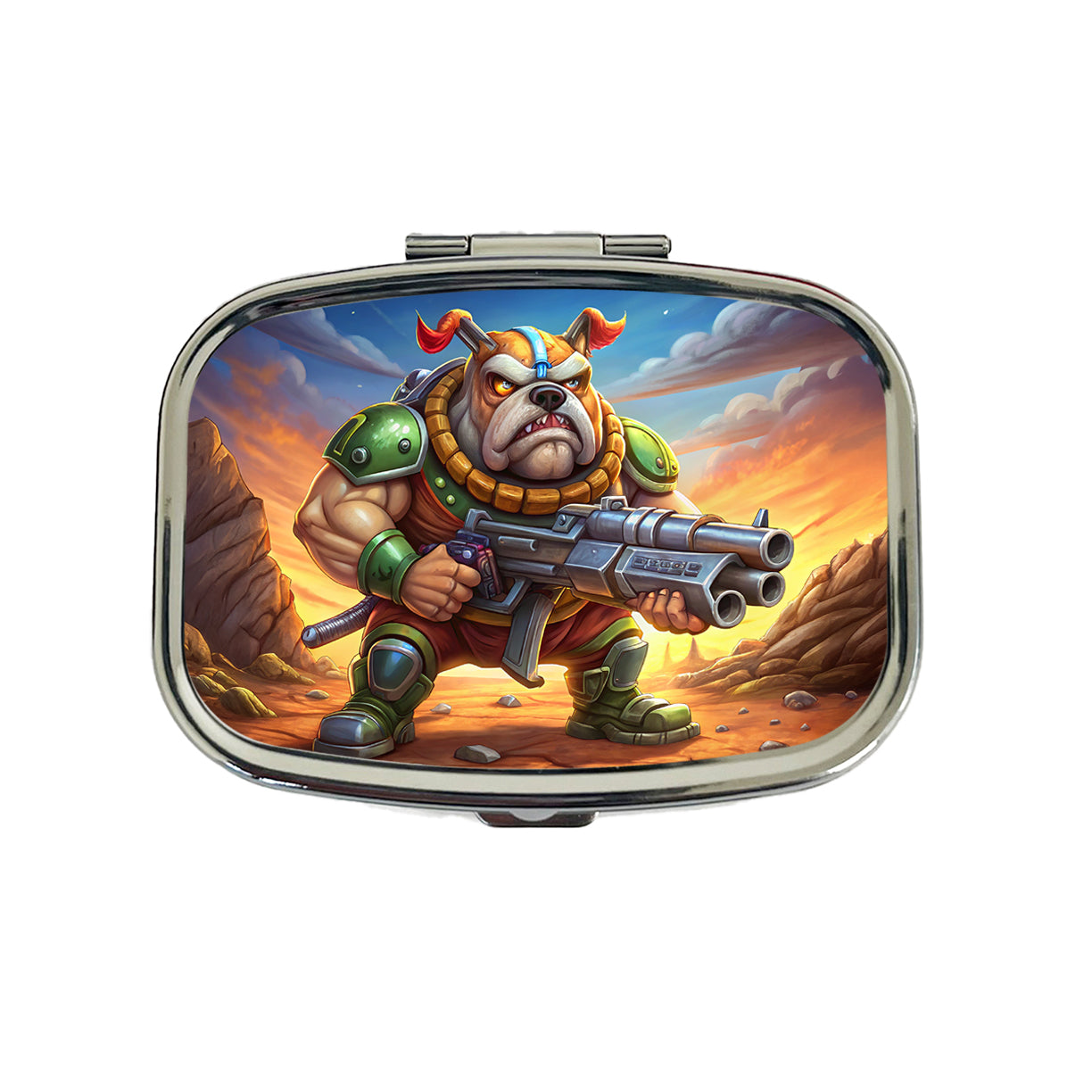 Sci-fi Cartoon Bulldog With Giant Gun Travel Pill Box Case