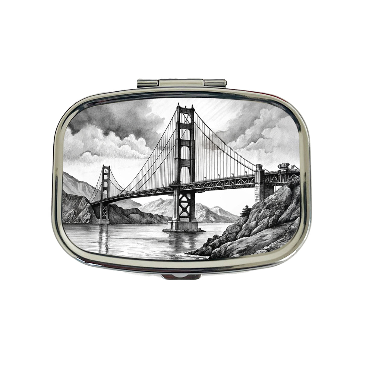 Sketch Of Golden Gate Bridge San Francisco California Travel Pill Box Case