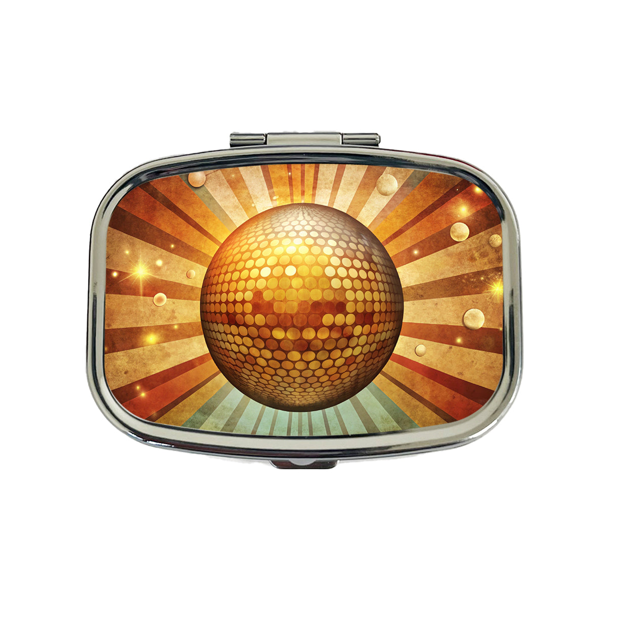 Vintage Retro Disco Ball Design Travel Pill Box Case