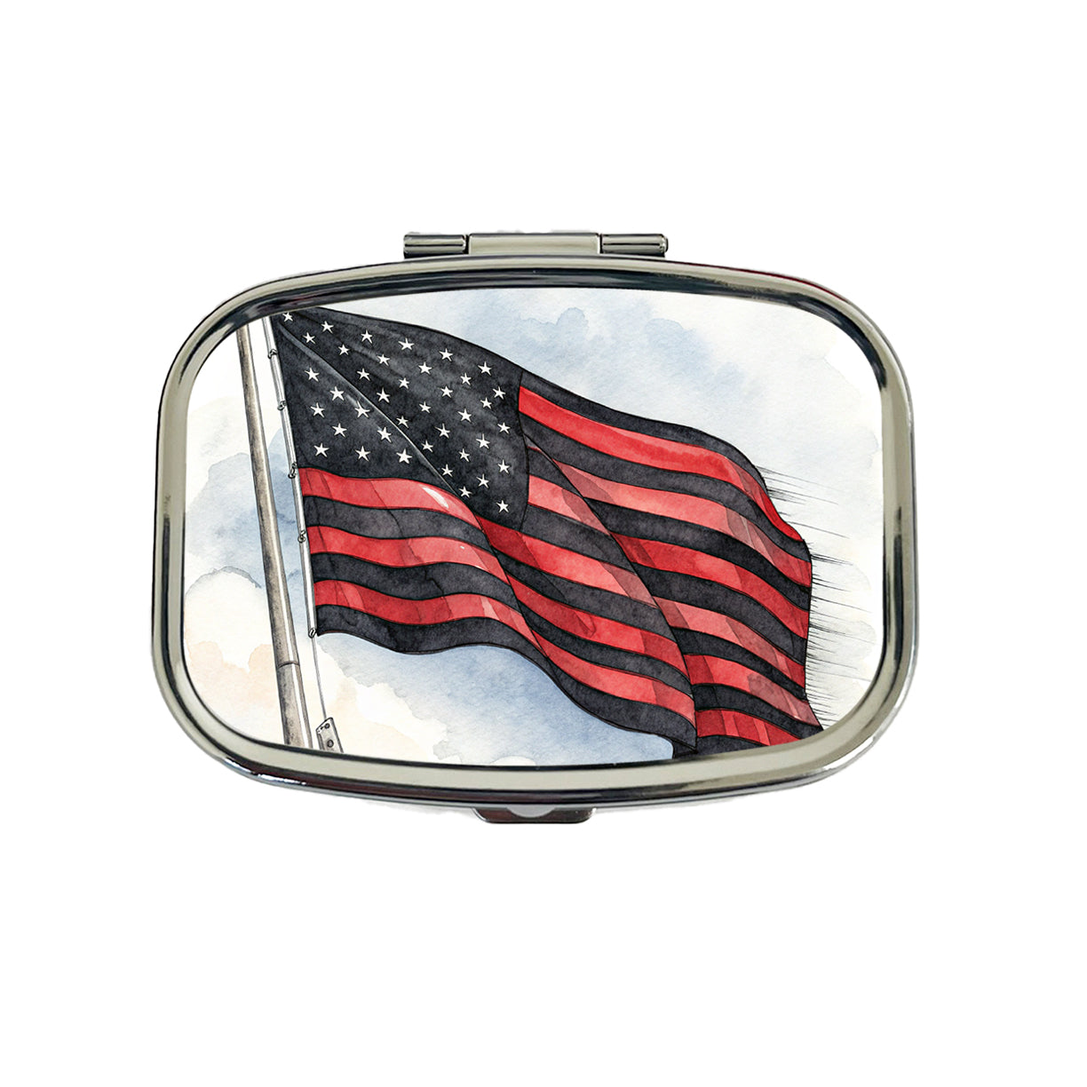 Black Red Waving American Flag Watercolor USA United States Travel Pill Box Case