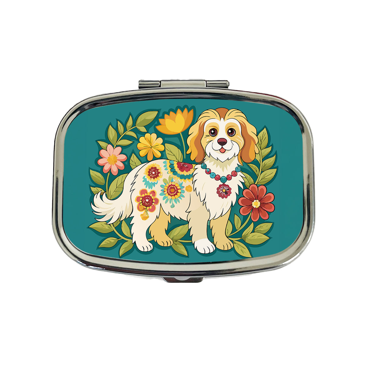 Cavachon Floral Motif Dog Cute Travel Pill Box Case