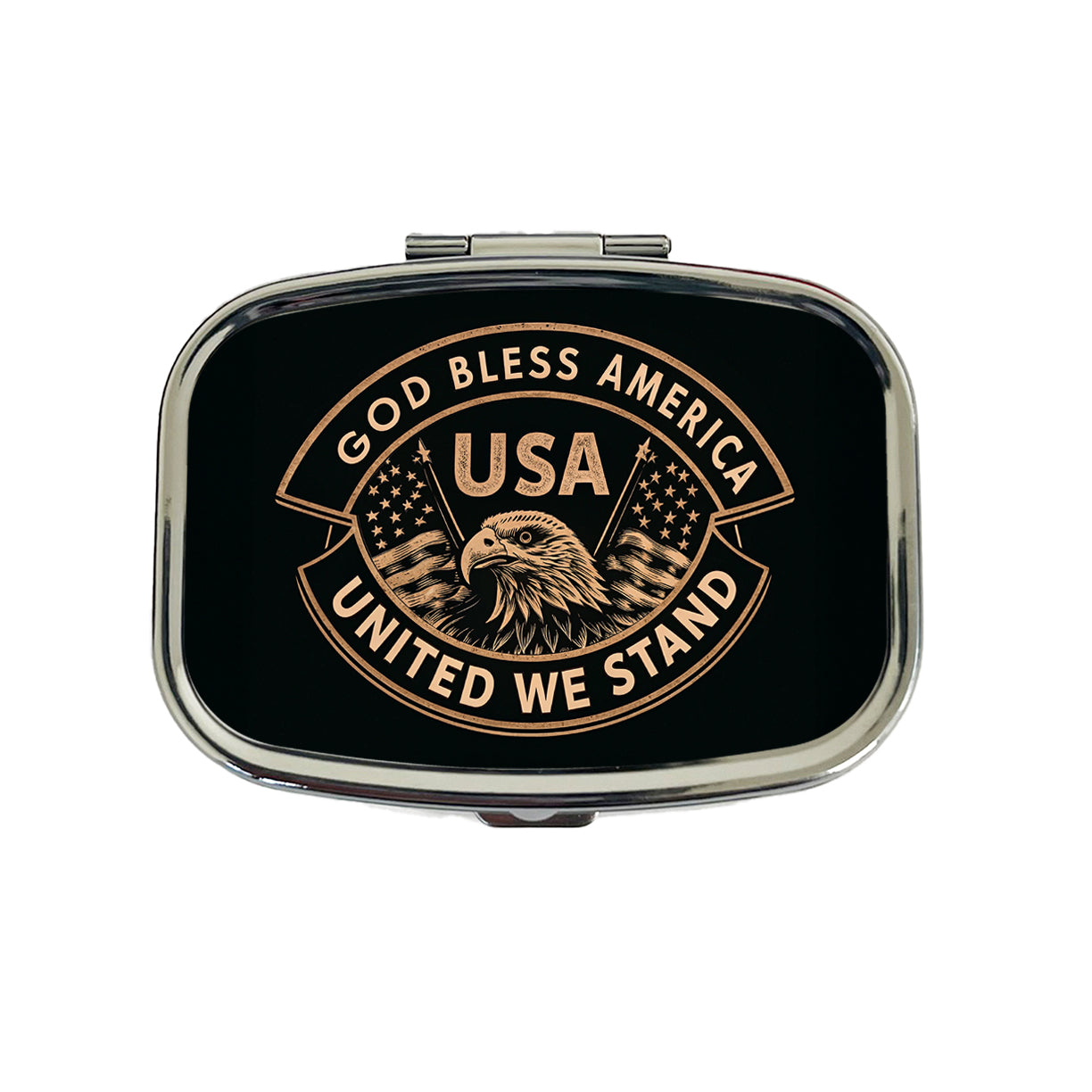 God Bless America Black Tan USA United States Travel Pill Box Case