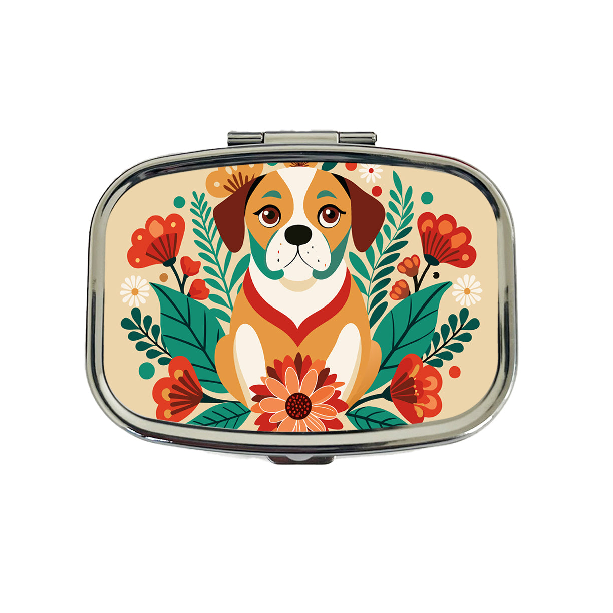 Puggle Floral Motif Dog Travel Pill Box Case