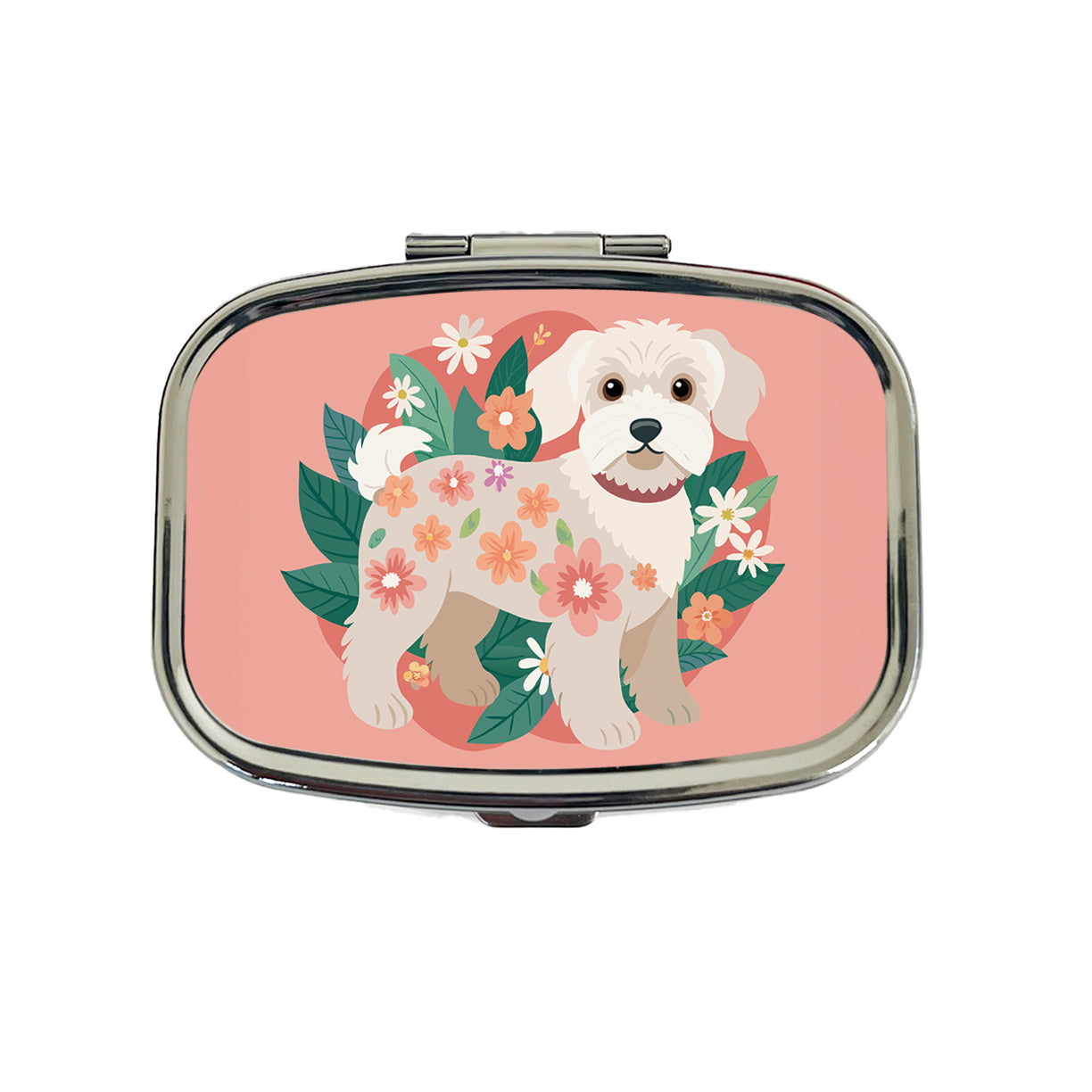 Schnoodle Floral Motif Cute Dog Travel Pill Box Case