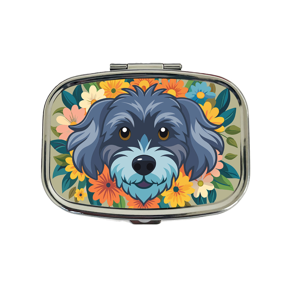 Schnoodle Head Floral Motif Dog Travel Pill Box Case
