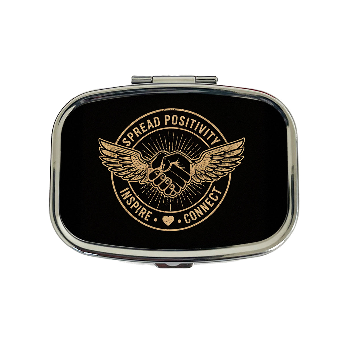Spread Positivity Black Tan Travel Pill Box Case