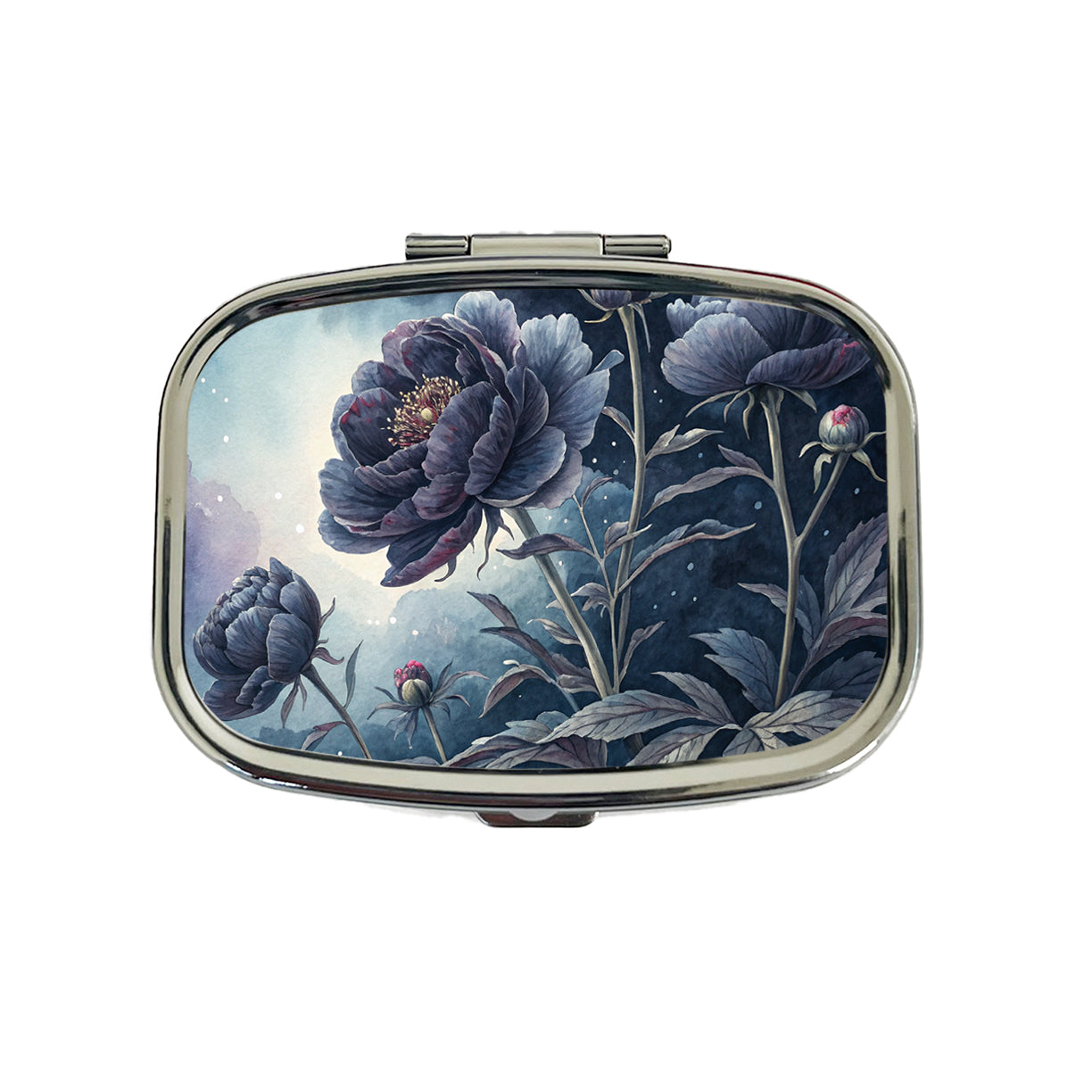 Black Peony Flowers Travel Pill Box Case