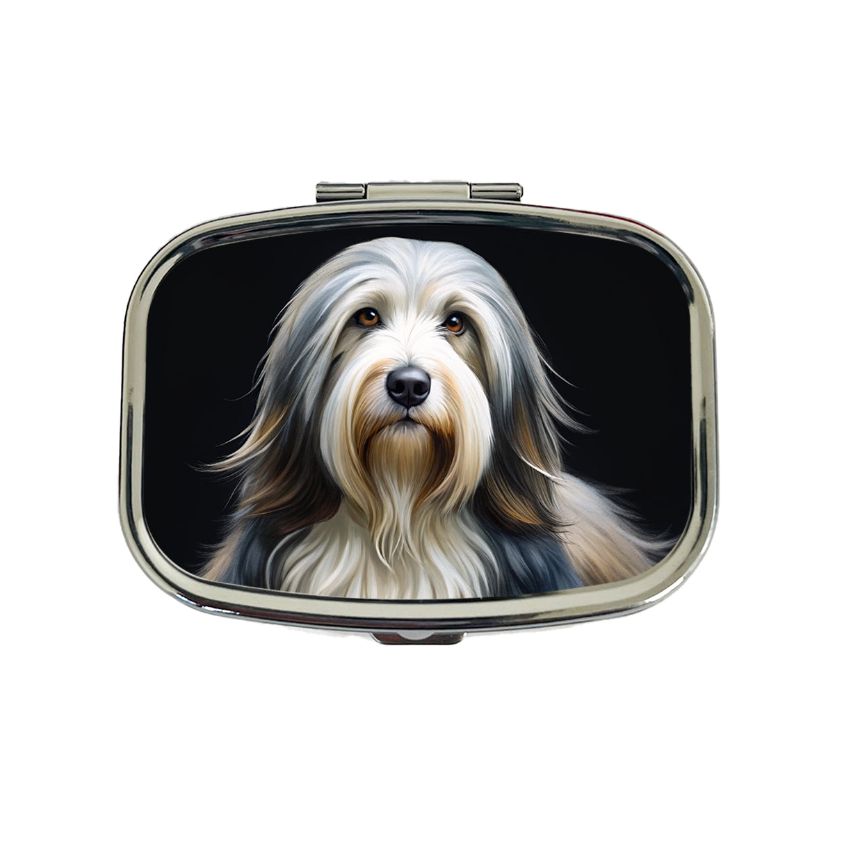 Bearded Collie Dog Illustration Travel Pill Box Case
