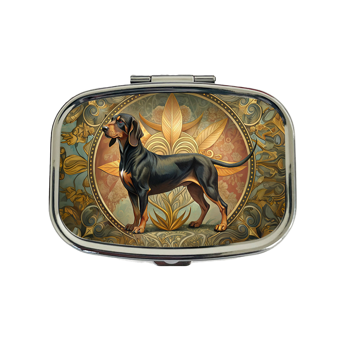 Black And Tan Coonhound Dog Art Nouveau Travel Pill Box Case
