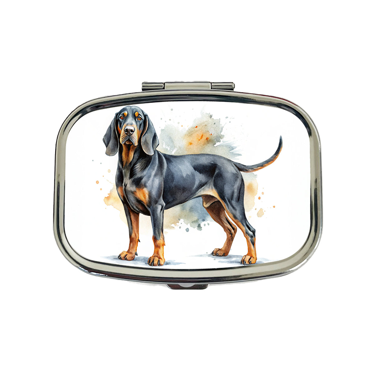 Black And Tan Coonhound Dog Watercolor Style Travel Pill Box Case
