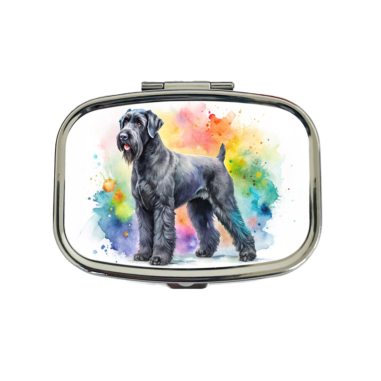 Black Russian Terrier Dog Watercolor Style Travel Pill Box Case