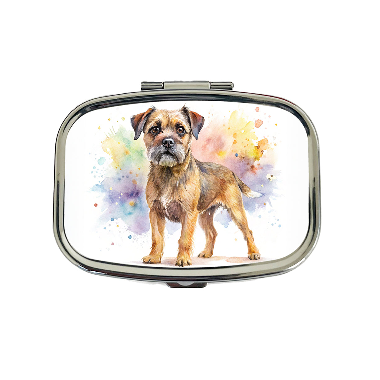 Border Terrier Dog Watercolor Style Travel Pill Box Case
