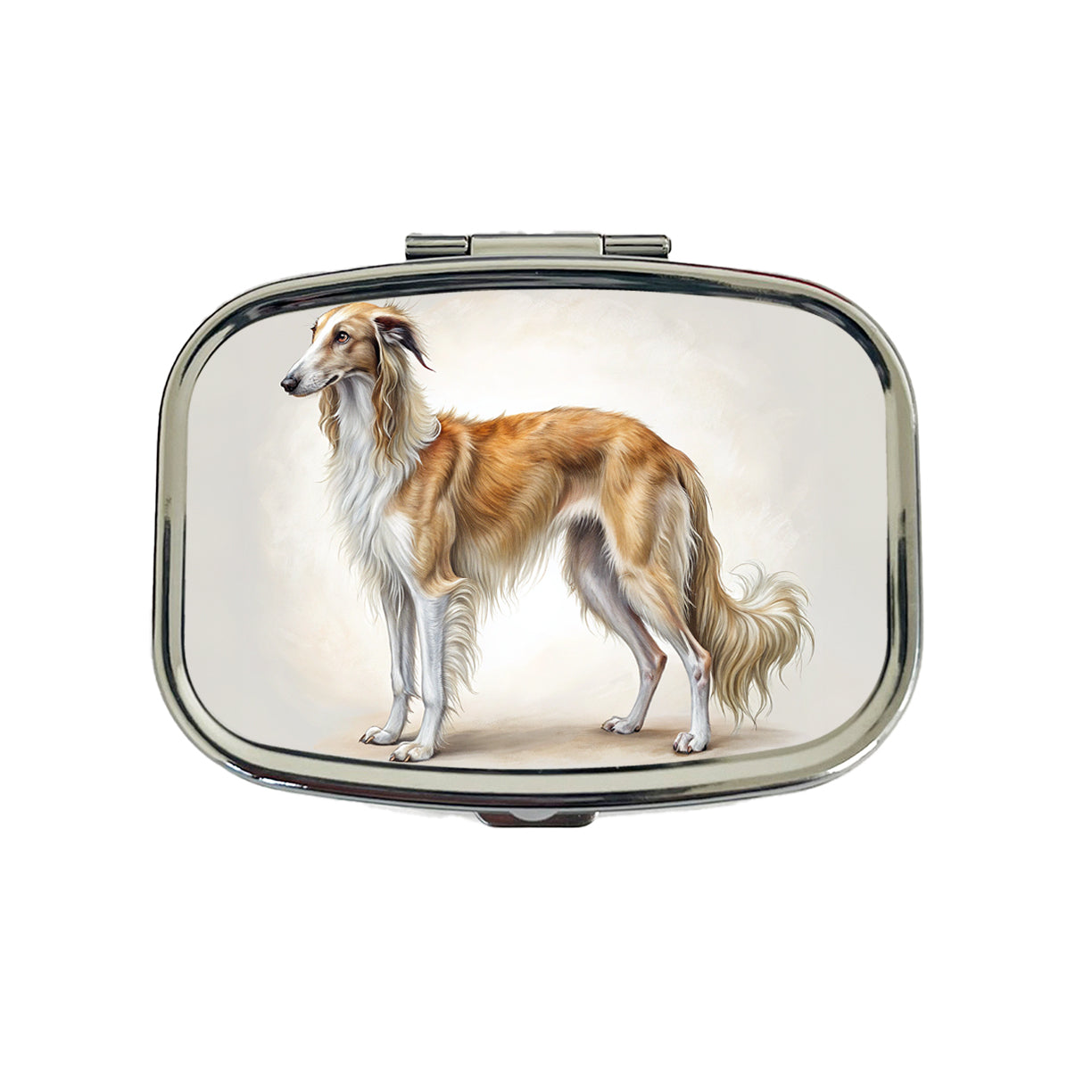 Borzoi Dog Illustration Travel Pill Box Case