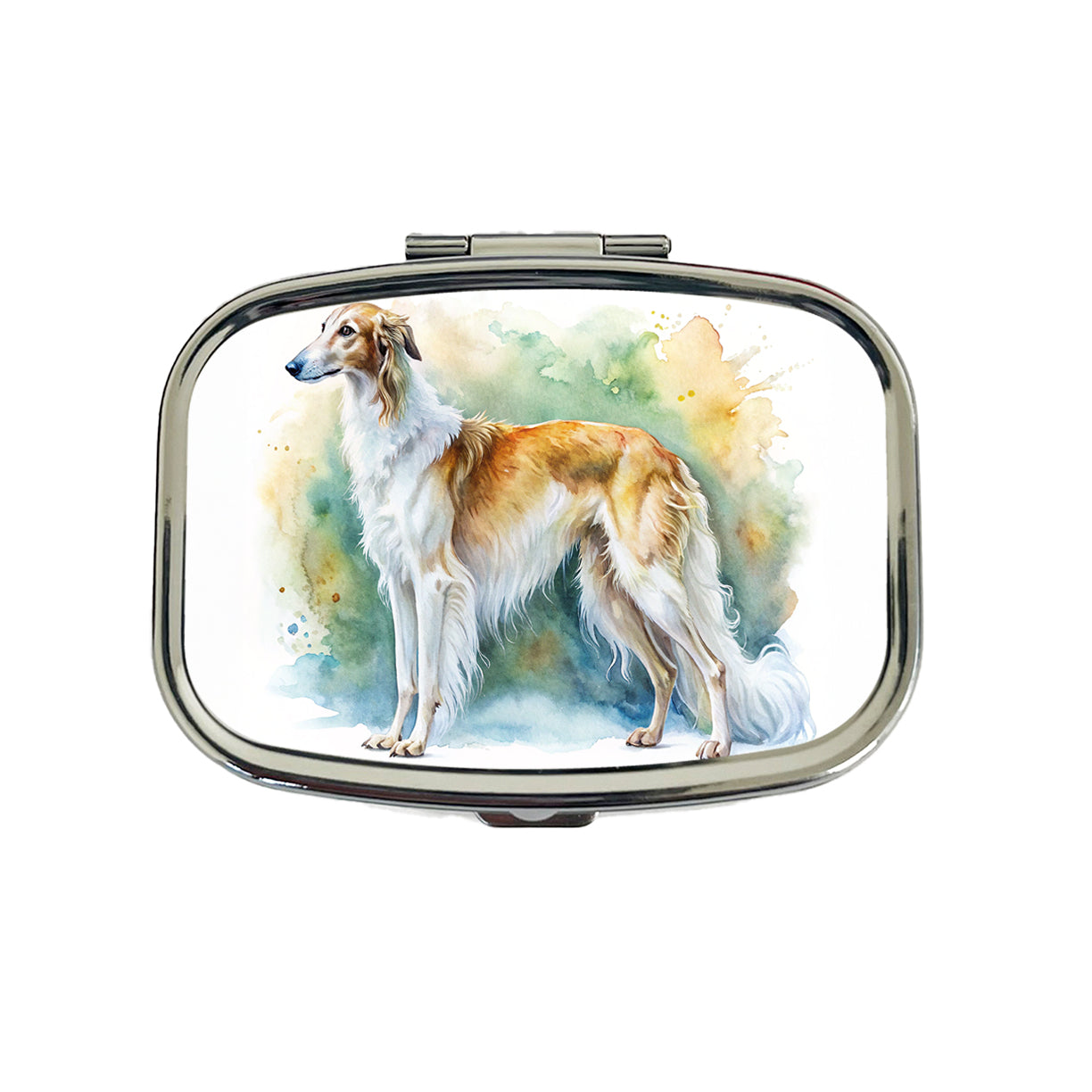 Borzoi Dog Watercolor Style Travel Pill Box Case